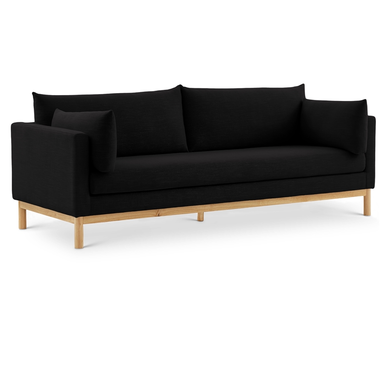 Bowery Hill Mid-Century Modern Black Linen Textured Fabric Sofa