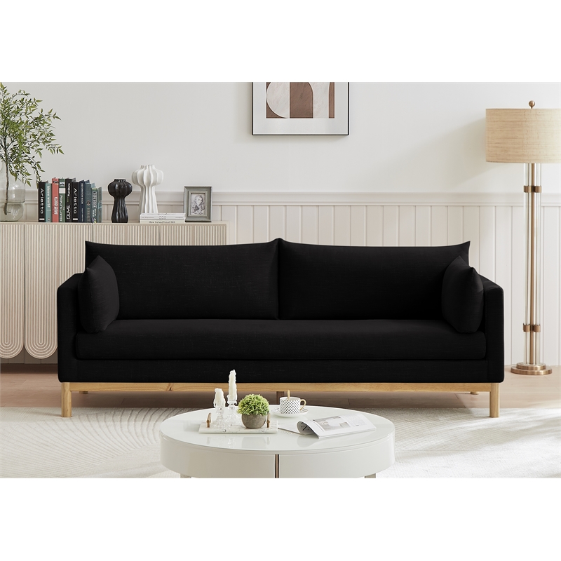 Bowery Hill Mid-Century Modern Black Linen Textured Fabric Sofa