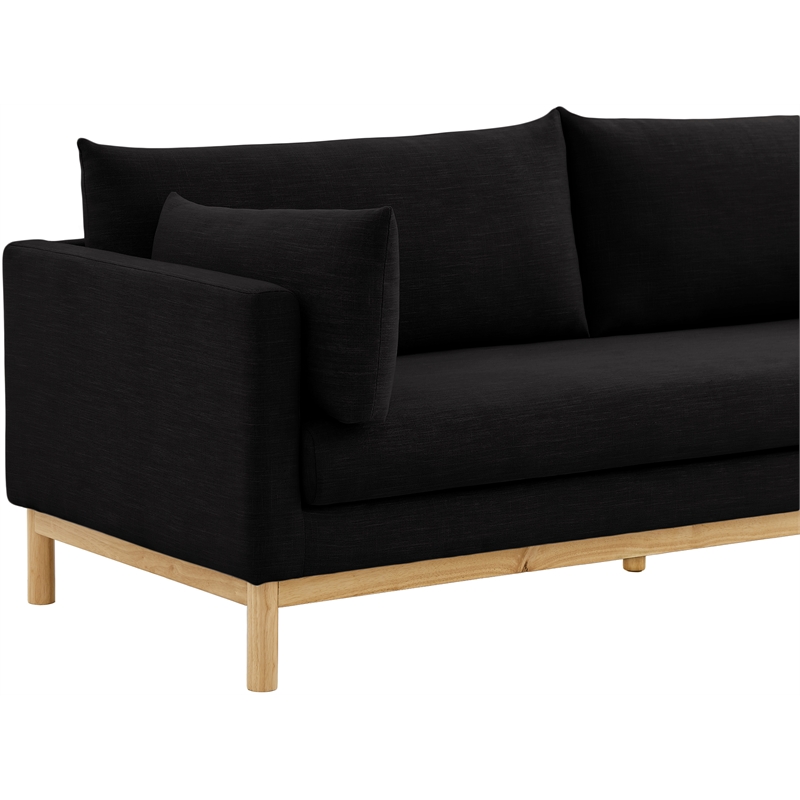 Bowery Hill Mid-Century Modern Black Linen Textured Fabric Sofa