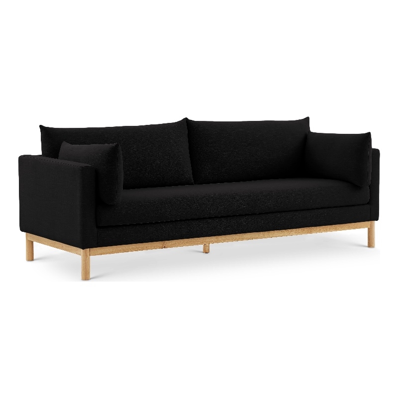 Bowery Hill Mid-Century Modern Black Linen Textured Fabric Sofa