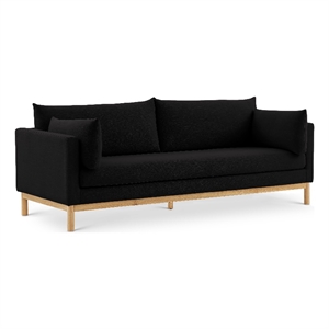 Bowery Hill Mid-Century Modern Black Linen Textured Fabric Sofa