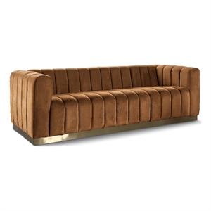 Bowery Hill Contemporary Deep Channel Tufted Soft Saddle Velvet Sofa