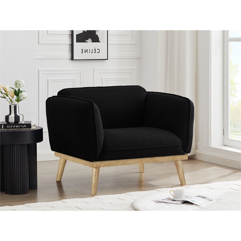Bowery Hill Mid-Century Modern Rich Black Boucle Fabric Chair