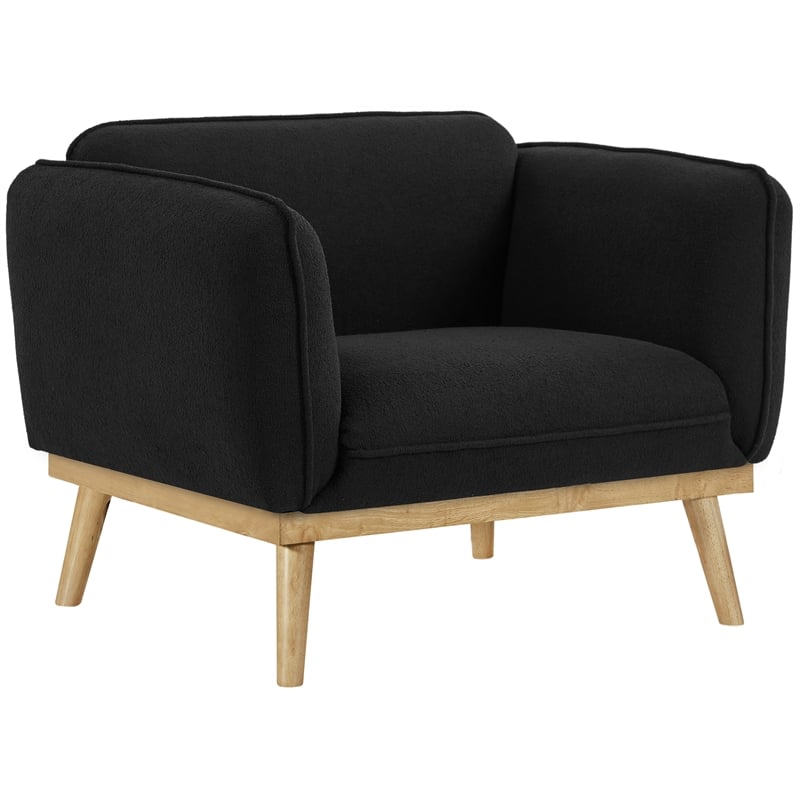 Bowery Hill Mid-Century Modern Rich Black Boucle Fabric Chair
