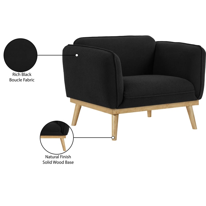 Bowery Hill Mid-Century Modern Rich Black Boucle Fabric Chair