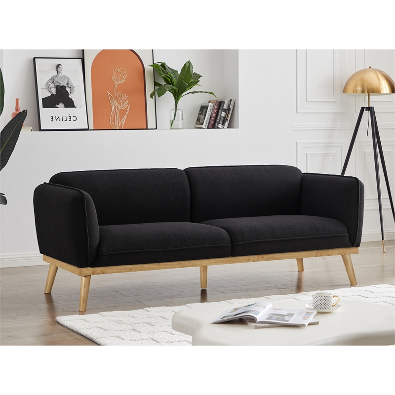 Bowery Hill Mid-Century Modern Rich Black Boucle Fabric Sofa