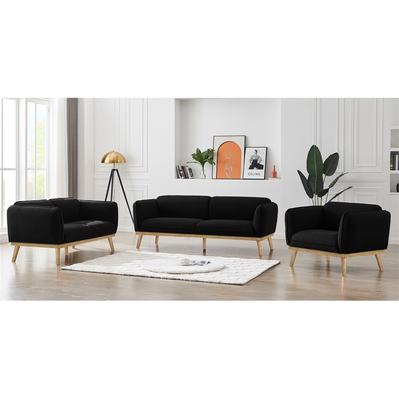 Bowery Hill Mid-Century Modern Rich Black Boucle Fabric Sofa