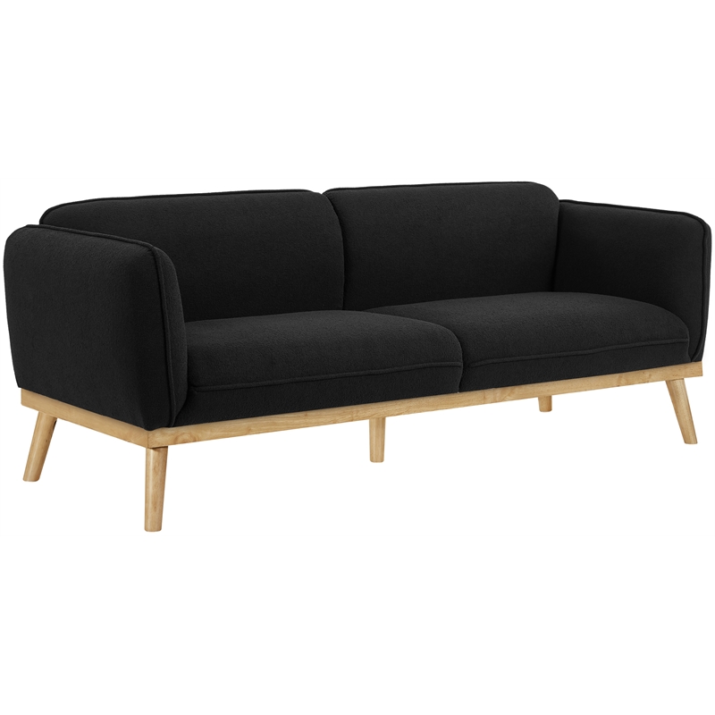 Bowery Hill Mid-Century Modern Rich Black Boucle Fabric Sofa