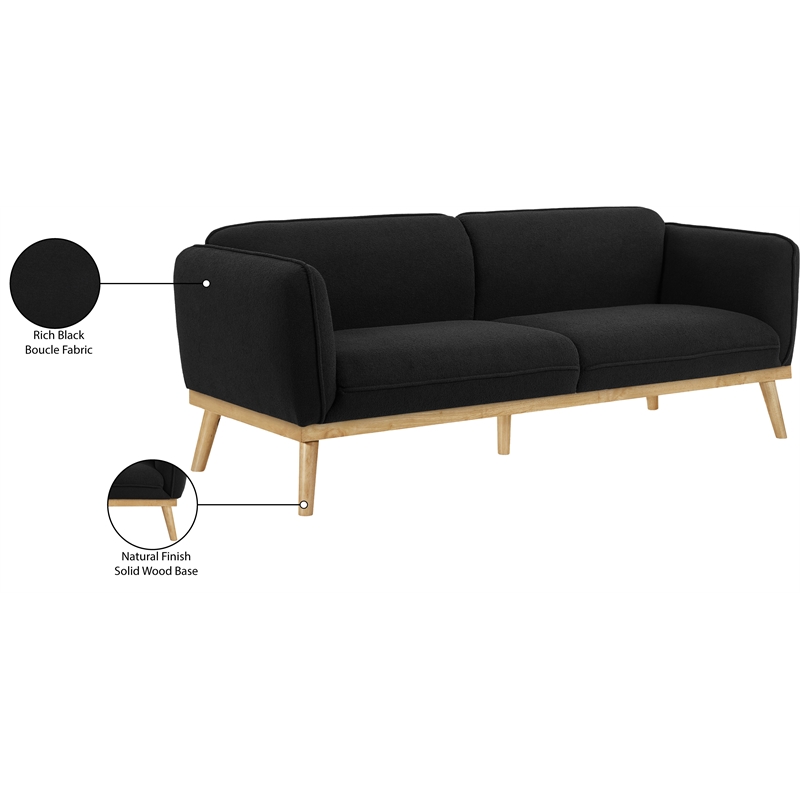Bowery Hill Mid-Century Modern Rich Black Boucle Fabric Sofa