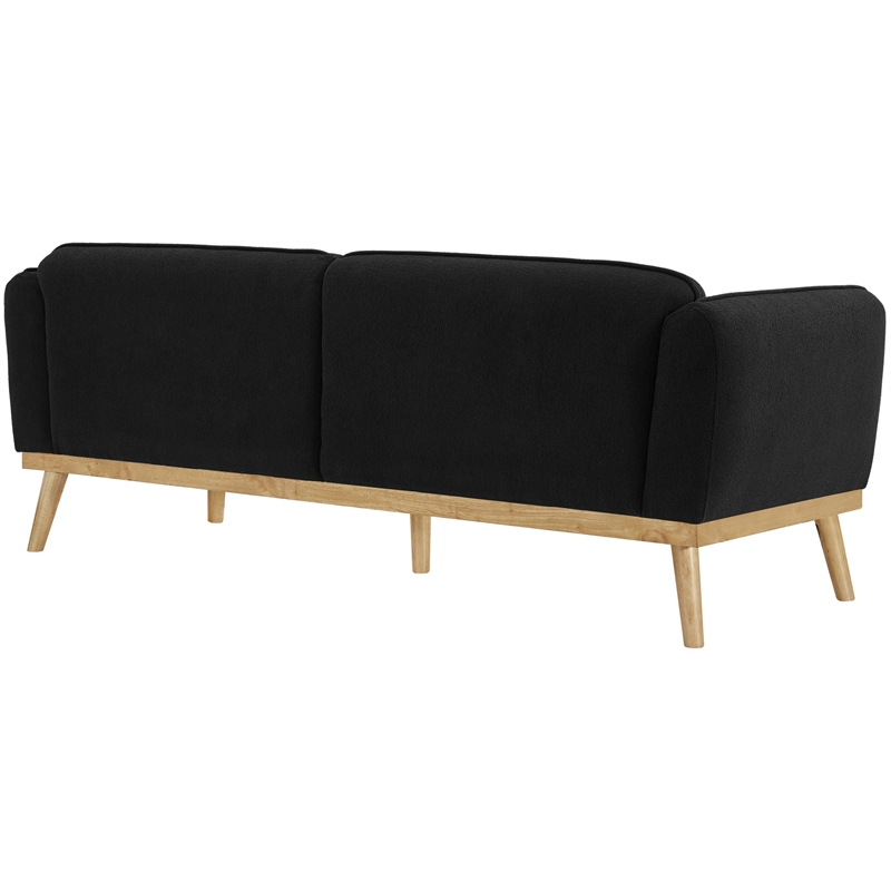 Bowery Hill Mid-Century Modern Rich Black Boucle Fabric Sofa