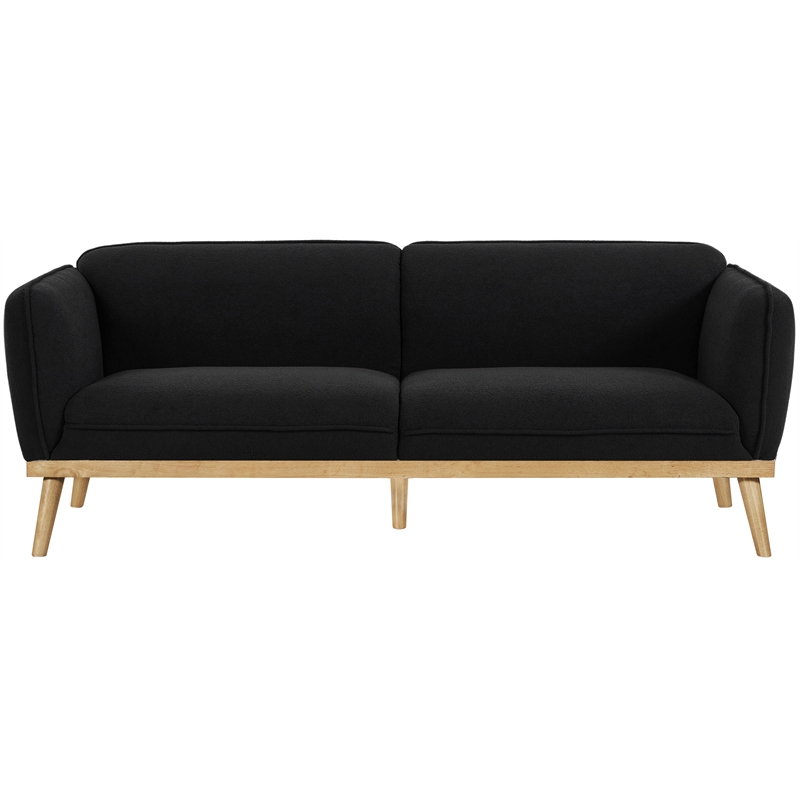 Bowery Hill Mid-Century Modern Rich Black Boucle Fabric Sofa