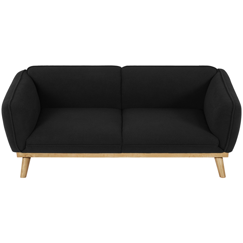 Bowery Hill Mid-Century Modern Rich Black Boucle Fabric Sofa