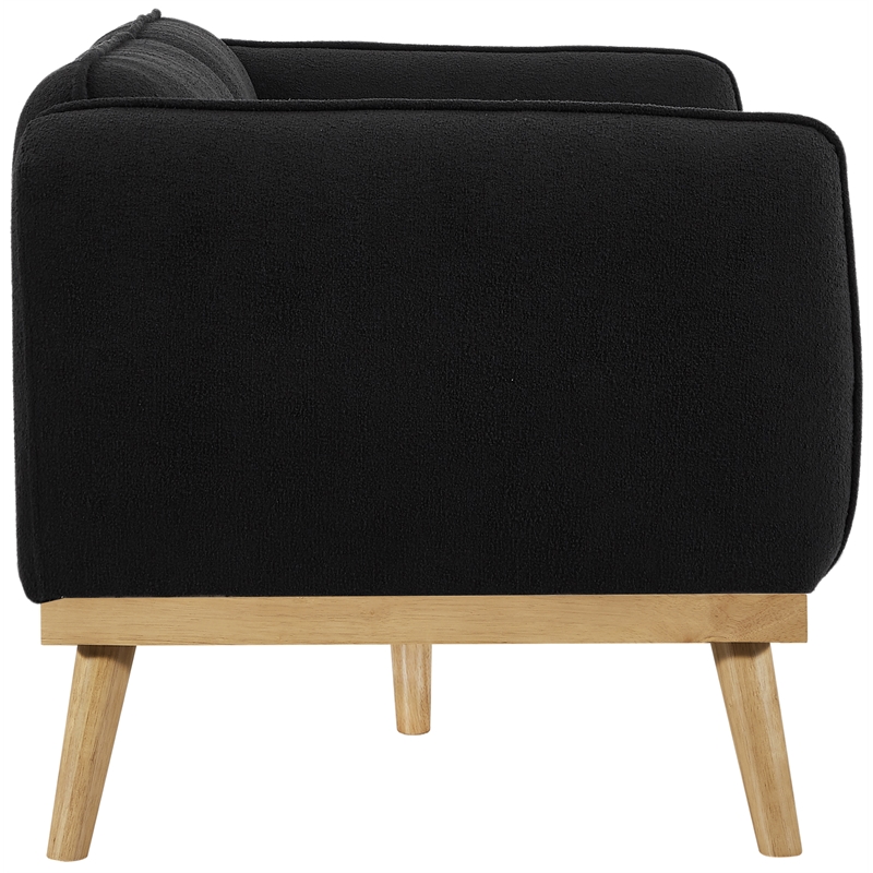 Bowery Hill Mid-Century Modern Rich Black Boucle Fabric Sofa