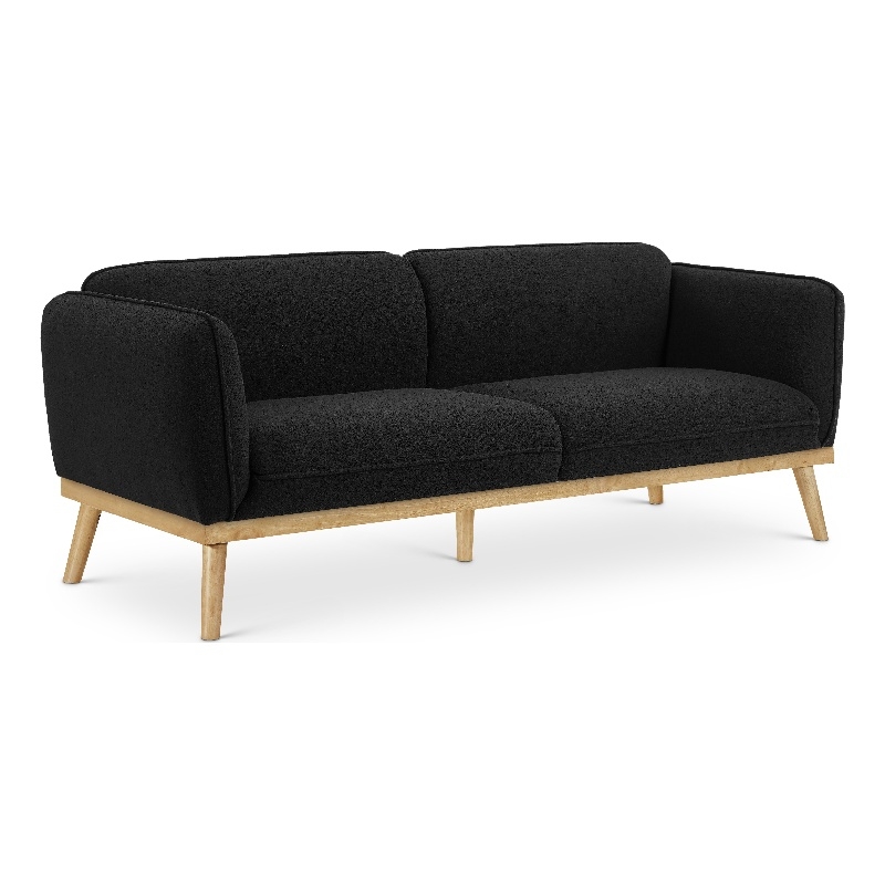 Bowery Hill Mid-Century Modern Rich Black Boucle Fabric Sofa