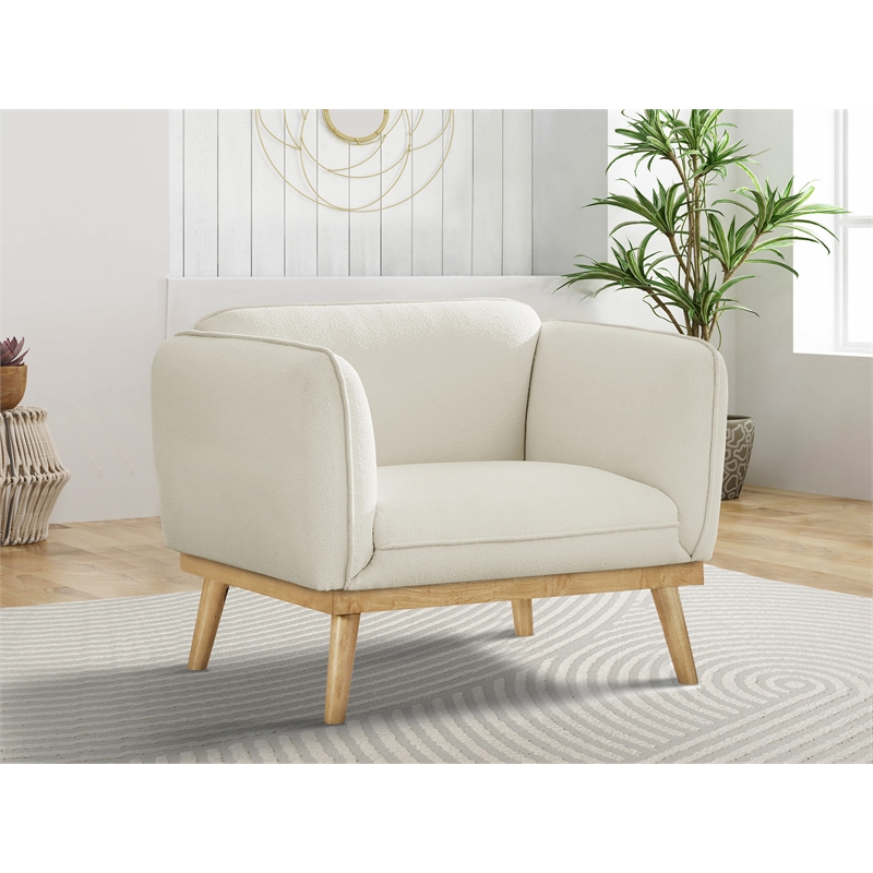 Bowery Hill Mid-Century Modern Rich Cream Boucle Fabric Chair