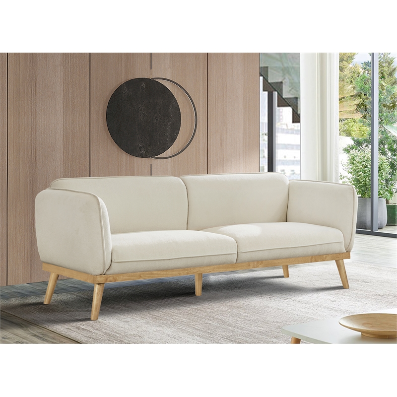 Bowery Hill Mid-Century Modern Rich Cream Boucle Fabric Sofa
