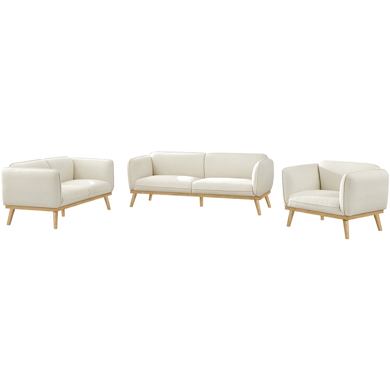 Bowery Hill Mid-Century Modern Rich Cream Boucle Fabric Sofa