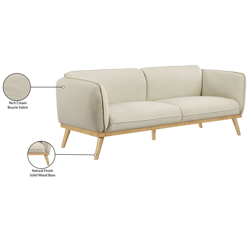 Bowery Hill Mid-Century Modern Rich Cream Boucle Fabric Sofa