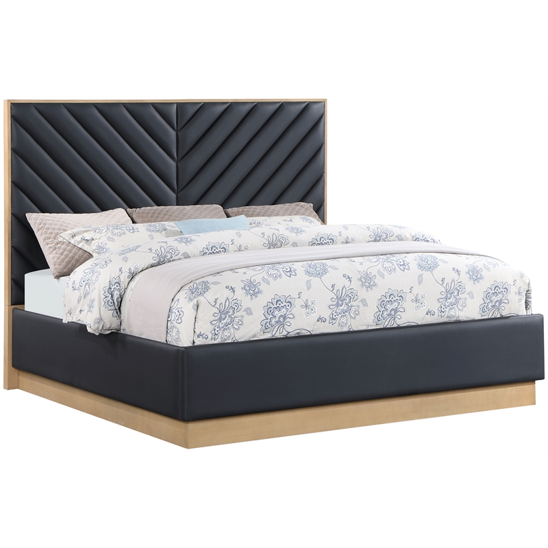 Bowery Hill Contemporary Deep Channel Tufted Soft Black Vegan Leather Queen Bed