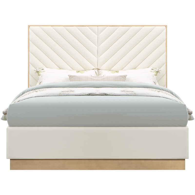 Bowery Hill Contemporary Deep Channel Tufted Soft Cream Vegan Leather King Bed