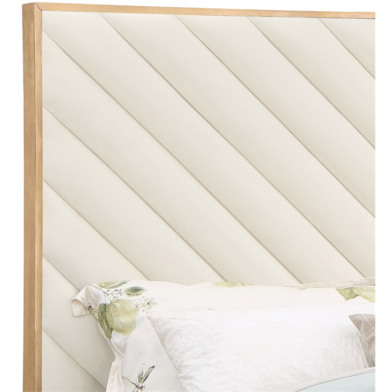 Bowery Hill Contemporary Deep Channel Tufted Soft Cream Vegan Leather King Bed