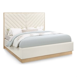Bowery Hill Contemporary Deep Channel Tufted Soft Cream Vegan Leather King Bed