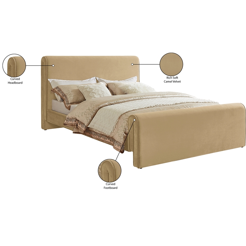 Bowery Hill Contemporary Rich Soft Camel Durable Velvet Full Bed