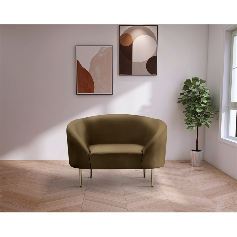 Bowery Hill Contemporary Rich Brown Durable Velvet Chair with Gold Metal Legs