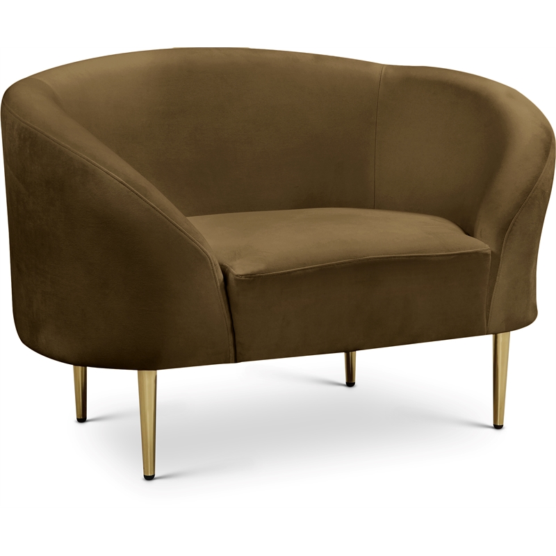 Bowery Hill Contemporary Rich Brown Durable Velvet Chair with Gold Metal Legs