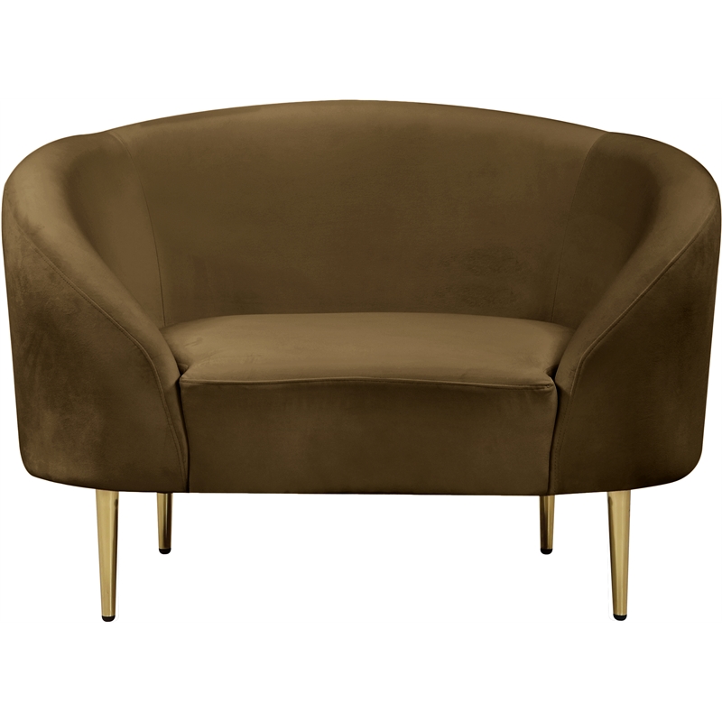 Bowery Hill Contemporary Rich Brown Durable Velvet Chair with Gold Metal Legs