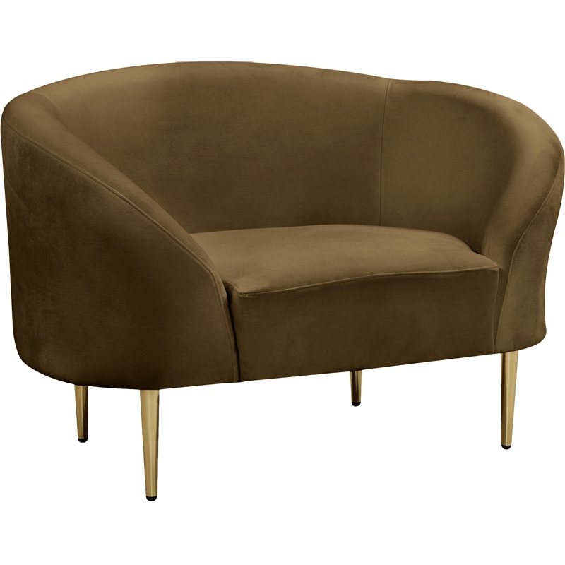 Bowery Hill Contemporary Rich Brown Durable Velvet Chair with Gold Metal Legs