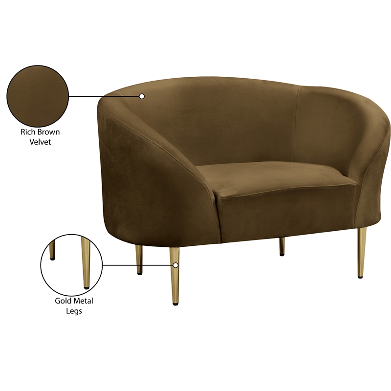 Bowery Hill Contemporary Rich Brown Durable Velvet Chair with Gold Metal Legs