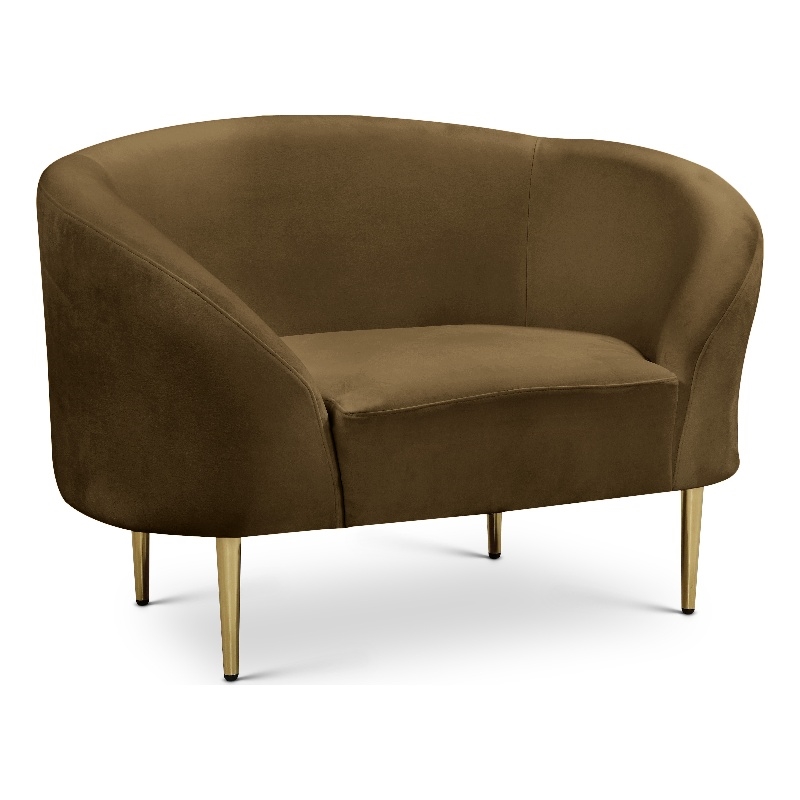 Bowery Hill Contemporary Rich Brown Durable Velvet Chair with Gold Metal Legs