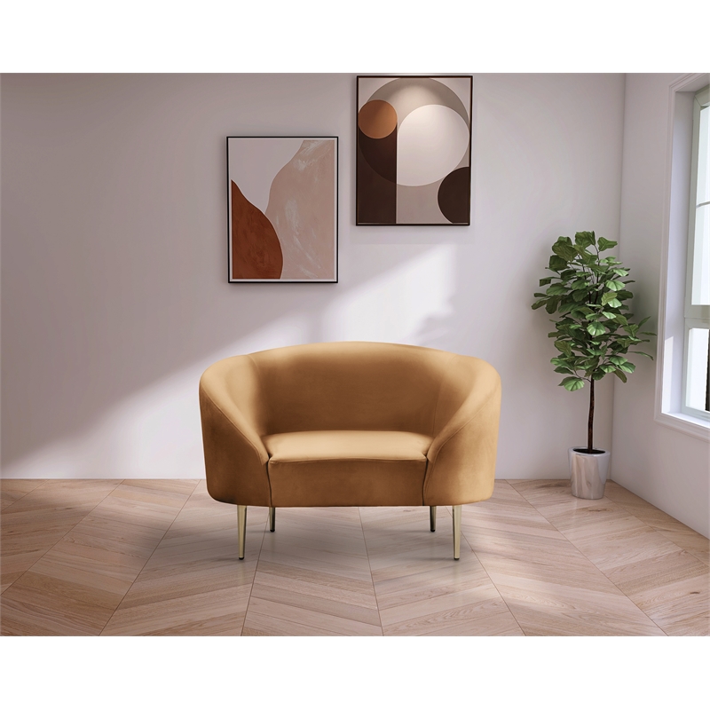 Bowery Hill Contemporary Rich Saddle Durable Velvet Chair with Gold Metal Legs