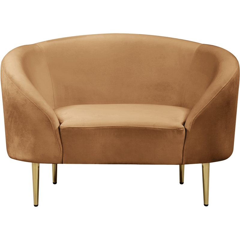Bowery Hill Contemporary Rich Saddle Durable Velvet Chair with Gold Metal Legs
