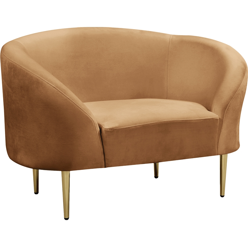 Bowery Hill Contemporary Rich Saddle Durable Velvet Chair with Gold Metal Legs
