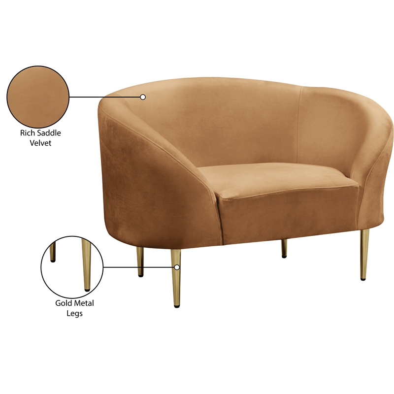 Bowery Hill Contemporary Rich Saddle Durable Velvet Chair with Gold Metal Legs