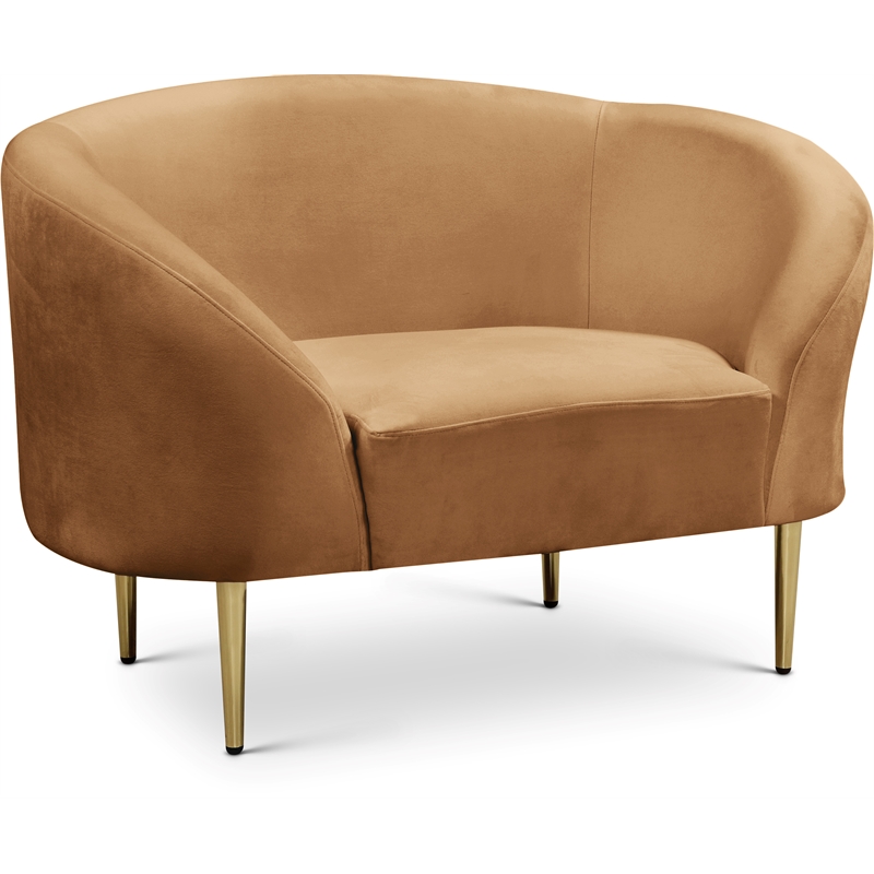 Bowery Hill Contemporary Rich Saddle Durable Velvet Chair with Gold Metal Legs