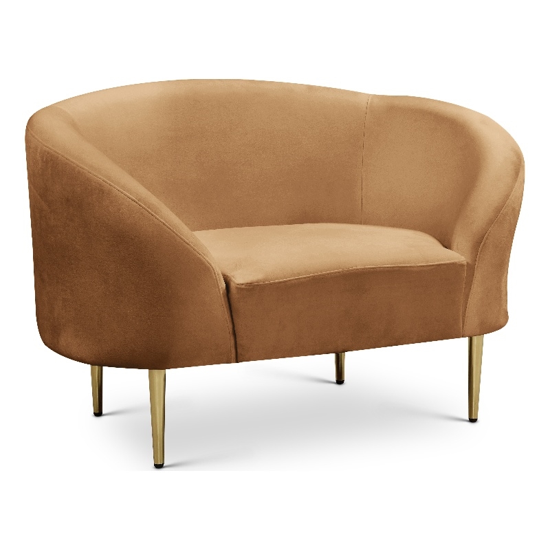 Bowery Hill Contemporary Rich Saddle Durable Velvet Chair with Gold Metal Legs