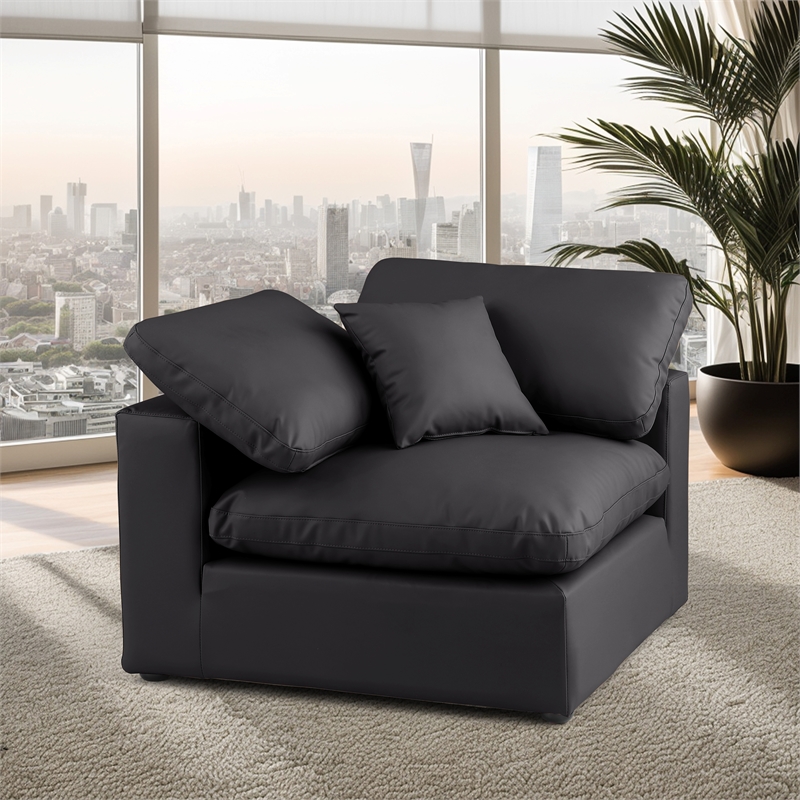 Bowery Hill Contemporary Soft Black Vegan Leather Corner Chair