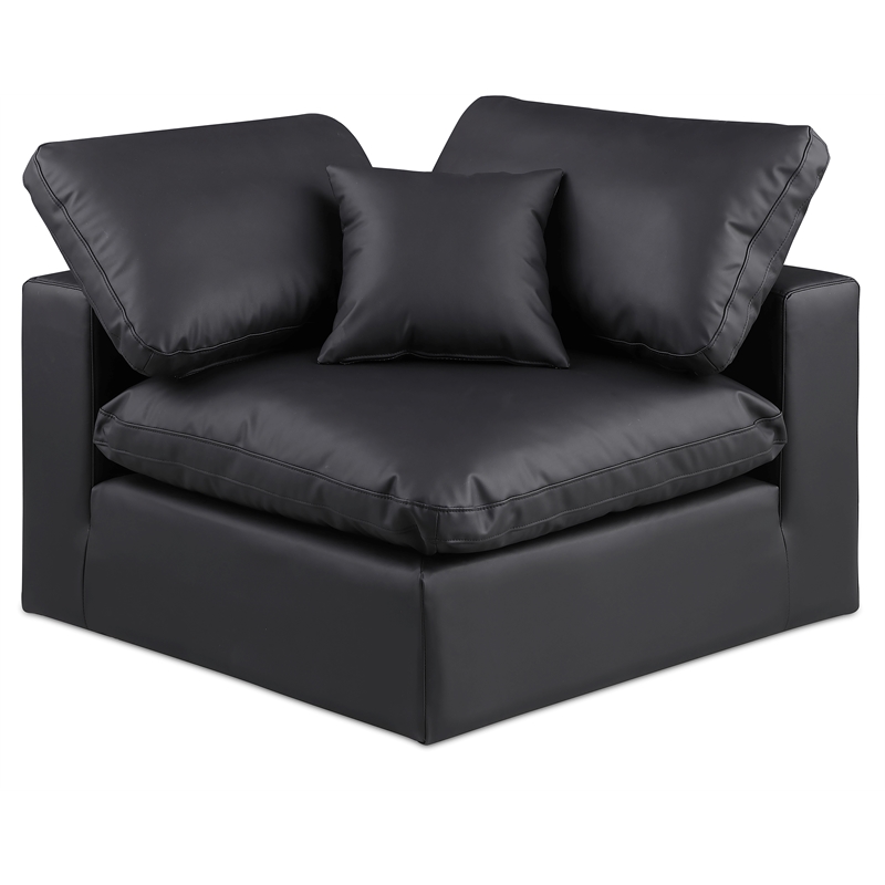 Bowery Hill Contemporary Soft Black Vegan Leather Corner Chair