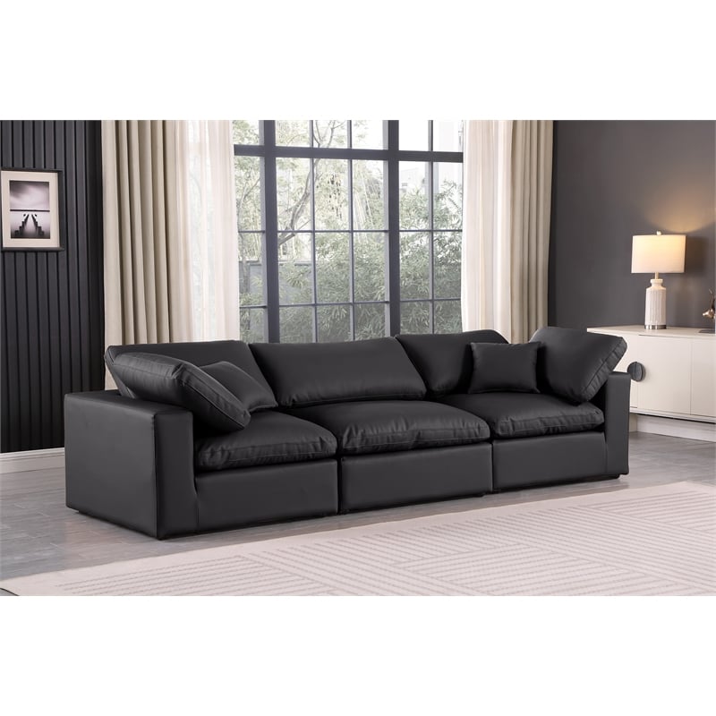 Bowery Hill Contemporary Black Vegan Leather 3-Piece Modular Sofa