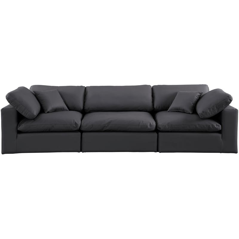 Bowery Hill Contemporary Black Vegan Leather 3-Piece Modular Sofa