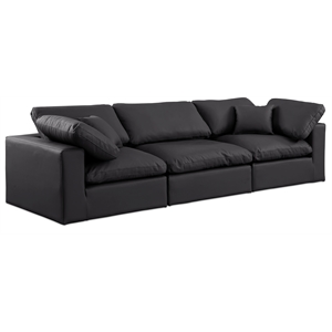 Bowery Hill Contemporary Black Vegan Leather 3-Piece Modular Sofa