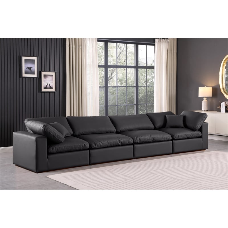 Bowery Hill Contemporary Black Vegan Leather 4-Piece Modular Sofa
