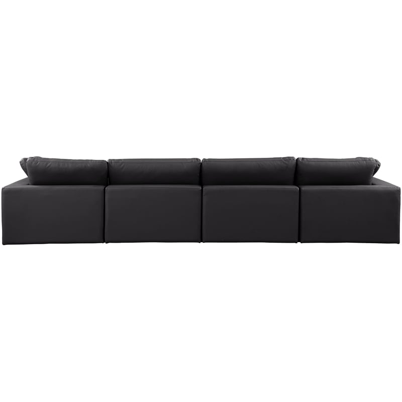 Bowery Hill Contemporary Black Vegan Leather 4-Piece Modular Sofa