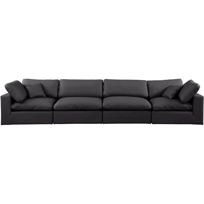 Bowery Hill Contemporary Black Vegan Leather 4-Piece Modular Sofa