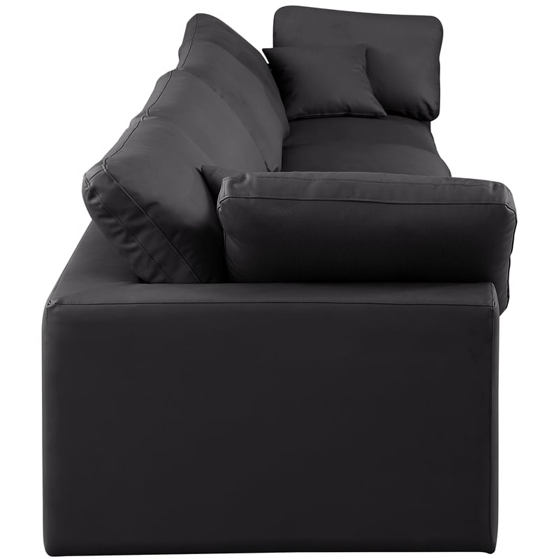 Bowery Hill Contemporary Black Vegan Leather 4-Piece Modular Sofa
