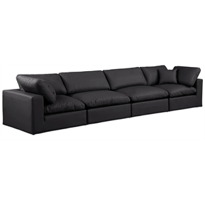 Bowery Hill Contemporary Black Vegan Leather 4-Piece Modular Sofa