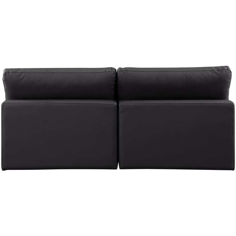 Bowery Hill Contemporary Black Vegan Leather 2-Piece Modular Sofa